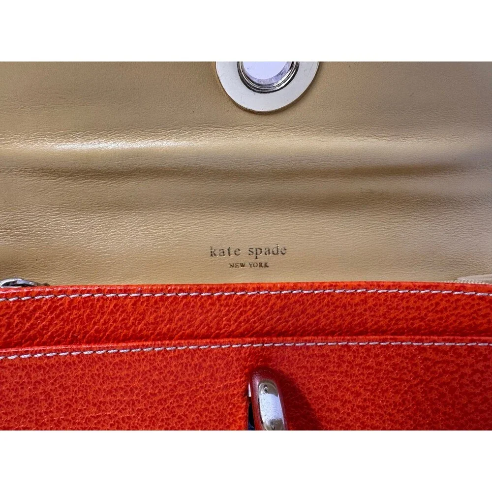 Kate Spade Orange Leather Turn Lock Wallet Clutch Card Slots Authentic